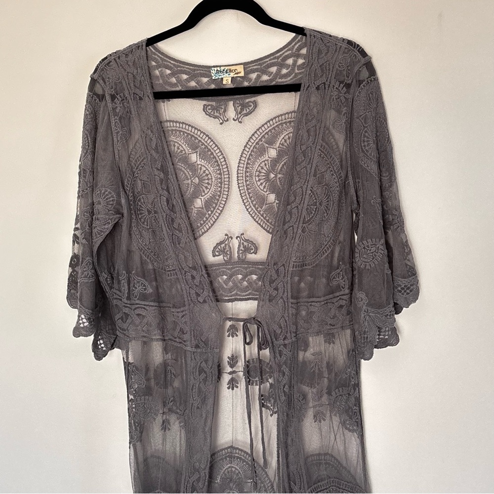 Rebellion Mesh Lace Duster Kimono Size Small Whimsigoth Fairy Bride G8 - Picture 2 of 16